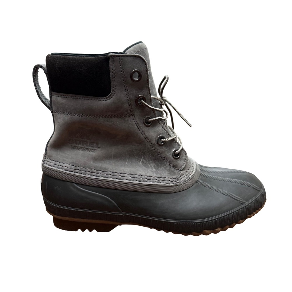 Sorel Cheyanne II Duck Boots Men 10.5 Gray Waterproof Leather Rubber NM2575-052